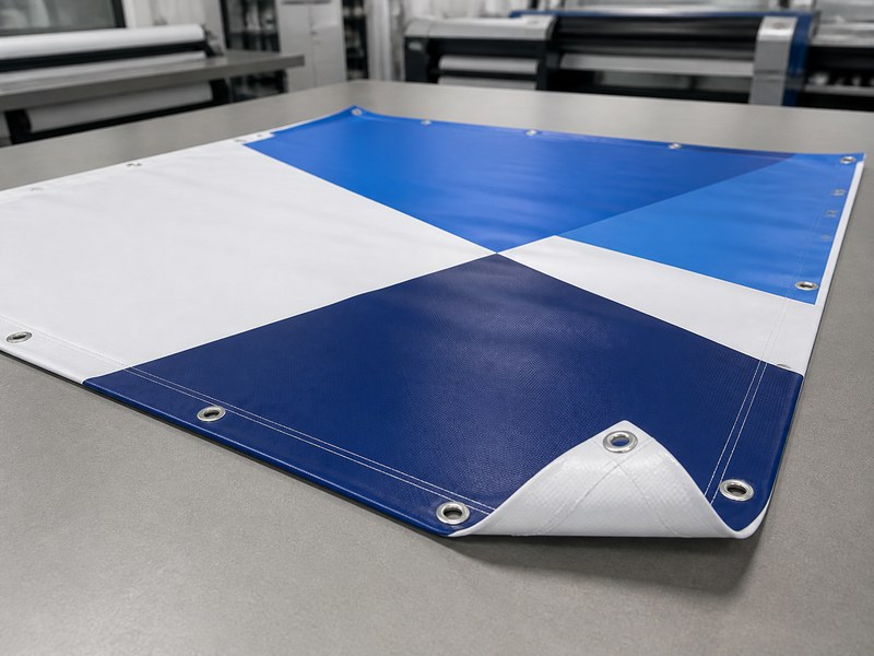 Vinyl banner with hemmed edges and grommets
